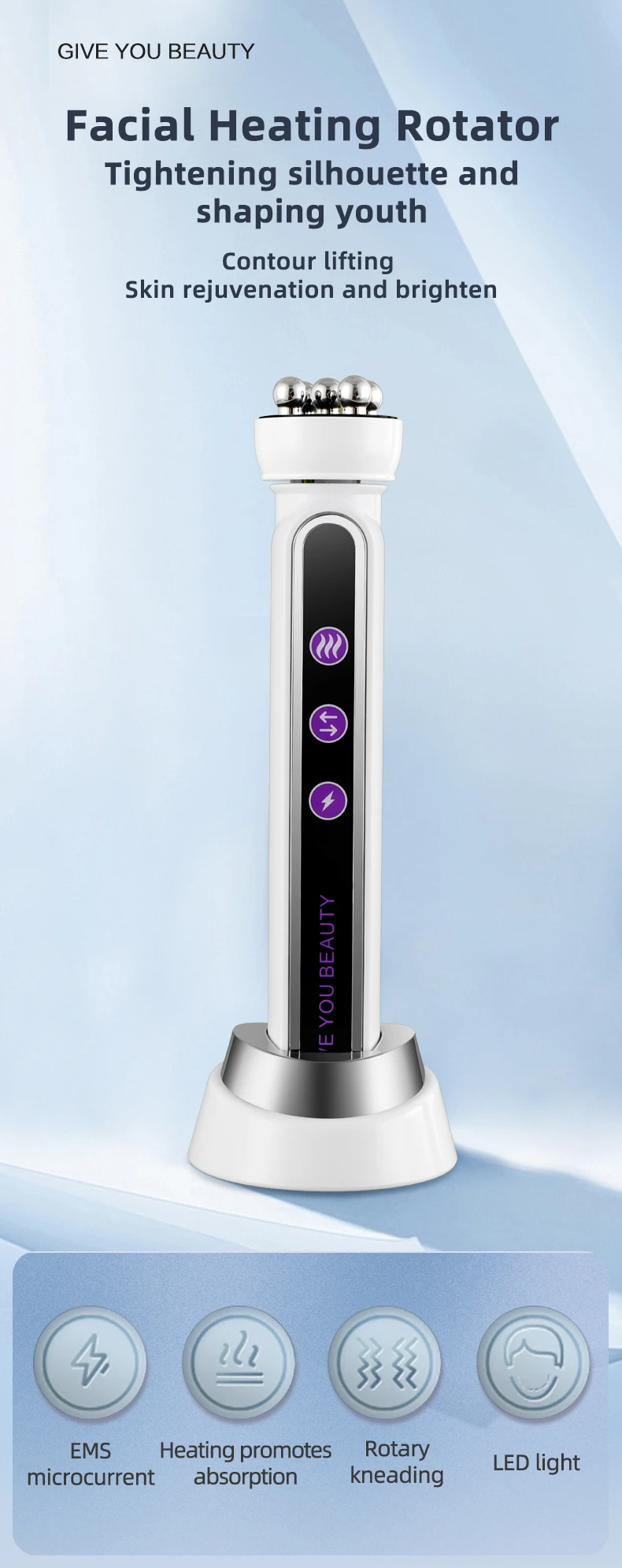 Mini 3 in 1 Multifunctional Microcurrent 360 Rotating Heated Face Lift Anti-Aging Beauty Machine for Home Use