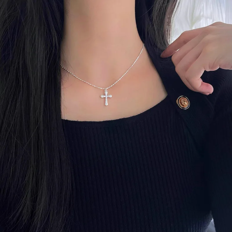 

VENTFILLE 925 Sterling Silver Cross Irregular Necklace For Women Liquid Lava Minimalism Trend Jewelry Birthday Gift Dropshipping