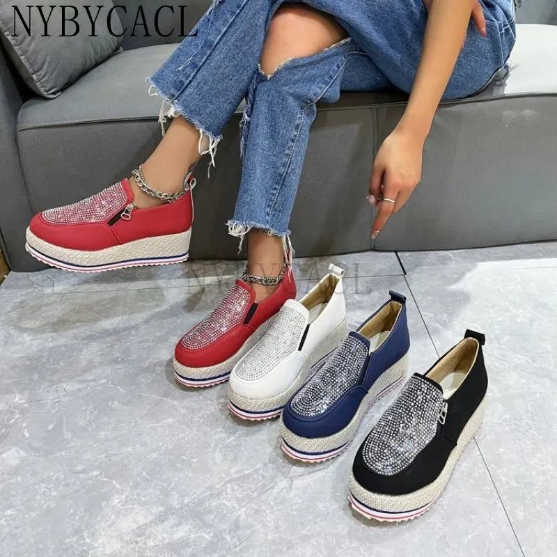 Vulcanize Shoes Women Sneakers Ladies Solid Color Wedge Thick Shoes Round Toe Lace-Up Comfortable Platform Sneakers 2023 Fashion