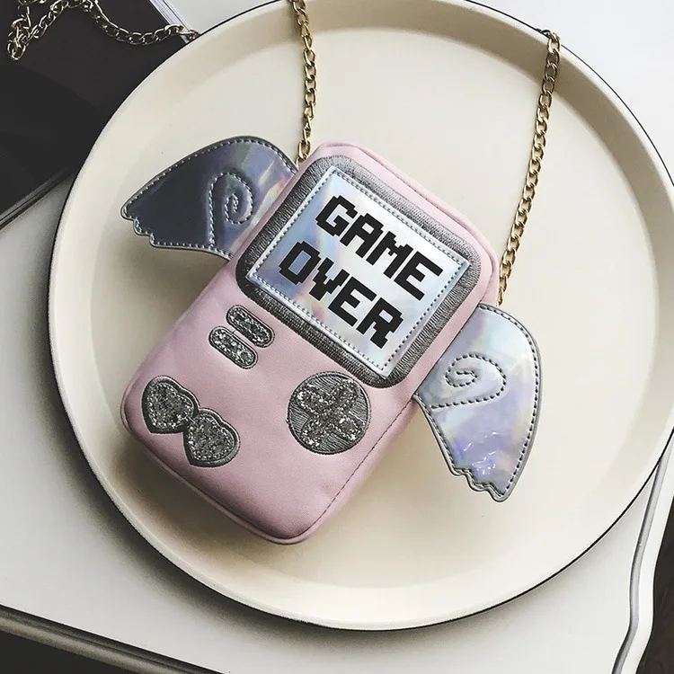 Stylish Creative Game Console Shape Shoulder Bag Holographic Reflective Crossbody Bag Cute Pastel Pink Phone Bag for Girls