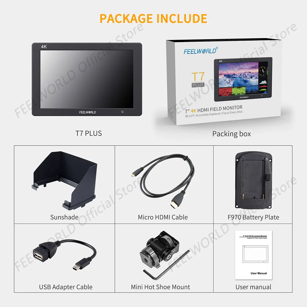 Do Brasil FEELWORLD T7 PLUS 7Inch IPS 1920x1200 On-camera 3D LUT 4K HDMI Accurately Exposure and Focus For Live Video Wedding