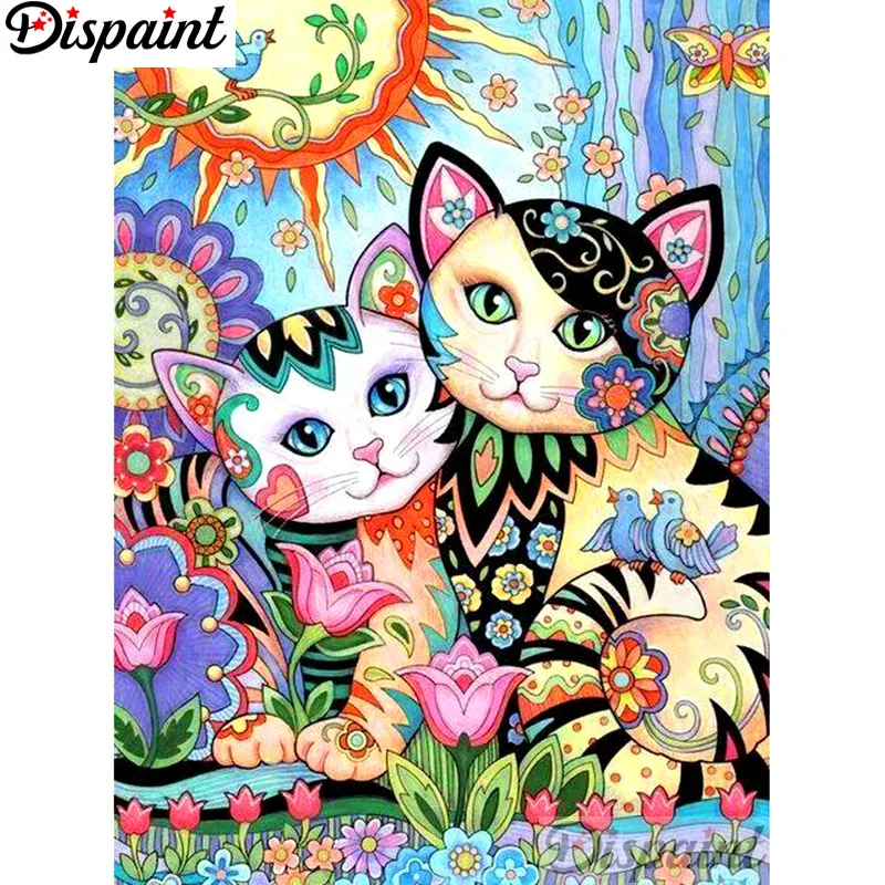 

Dispaint Full Square/Round Drill 5D DIY Diamond Painting "Cartoon cat flower" 3D Embroidery Cross Stitch Home Decor Gift A12506