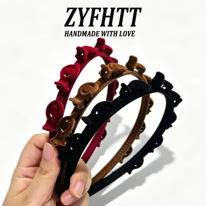 1/3 Stück ZYFHTT Rot-Schwarzes Beflocktes Geflochtenes Stirnband für Frauen Retro Vielseitiger Haarreif Modisches Mädchen-Stirnband Haaraccessoires – Detail 5