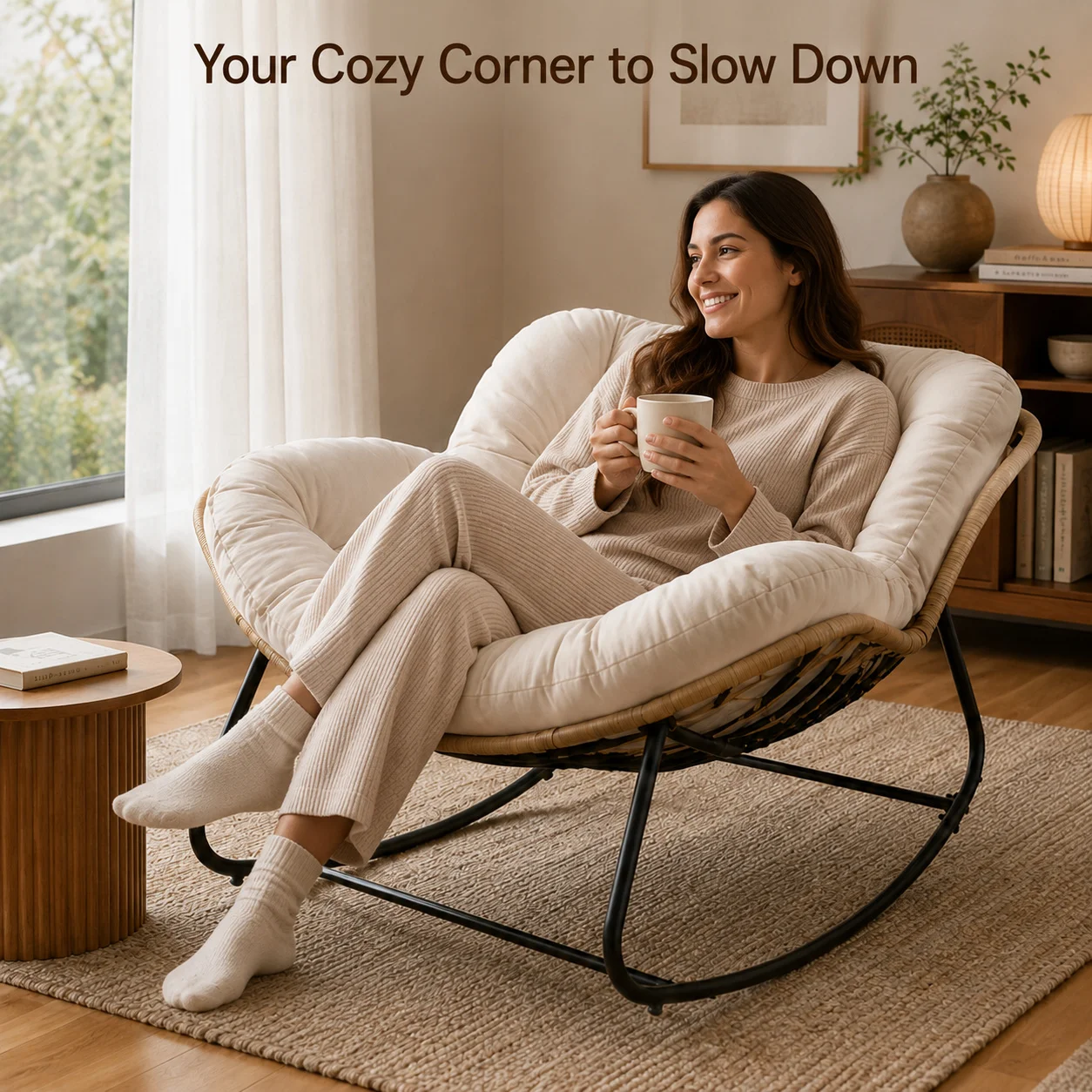 AOLIVIYA Wicker Birds Nest Rocking Chair For Home Lazy Chaise Lounge Cloud Rattan Balcony Casual Single Sofa Seat Unit