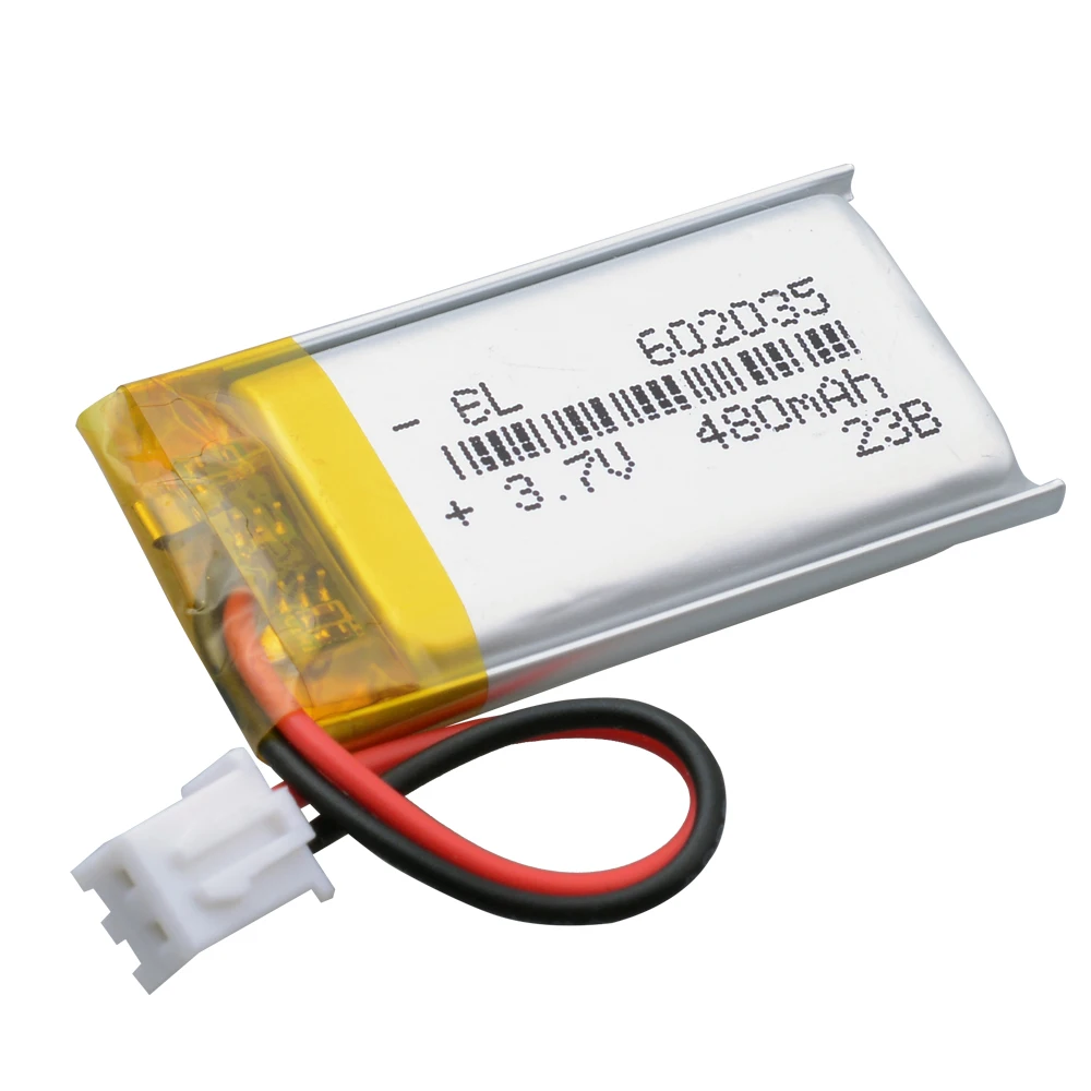 3.7 فولت 480 مللي أمبير 602035   JST 2.54 مللي متر 2pin ليثيوم بوليمر يبو بطارية قابلة للشحن ل MP3 DVD وسادة كاميرا مسجل المتكلم