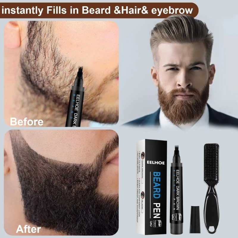 Beard Filling Pen Beard Filler Pencil With Beard Brush Waterproof Male Moustache Repair Shaping Coloring Pen