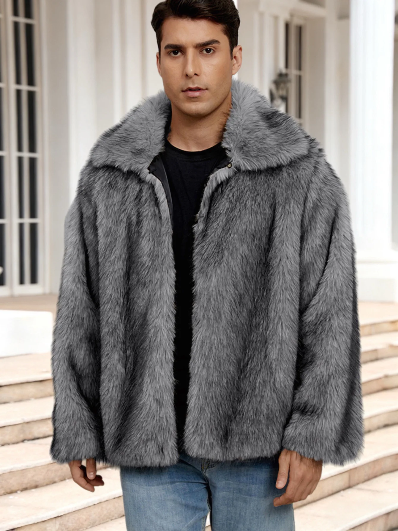 Men's Short Imitation Fur Jacket Autumn Winter Warm Coat with Collar New Arrival for Men