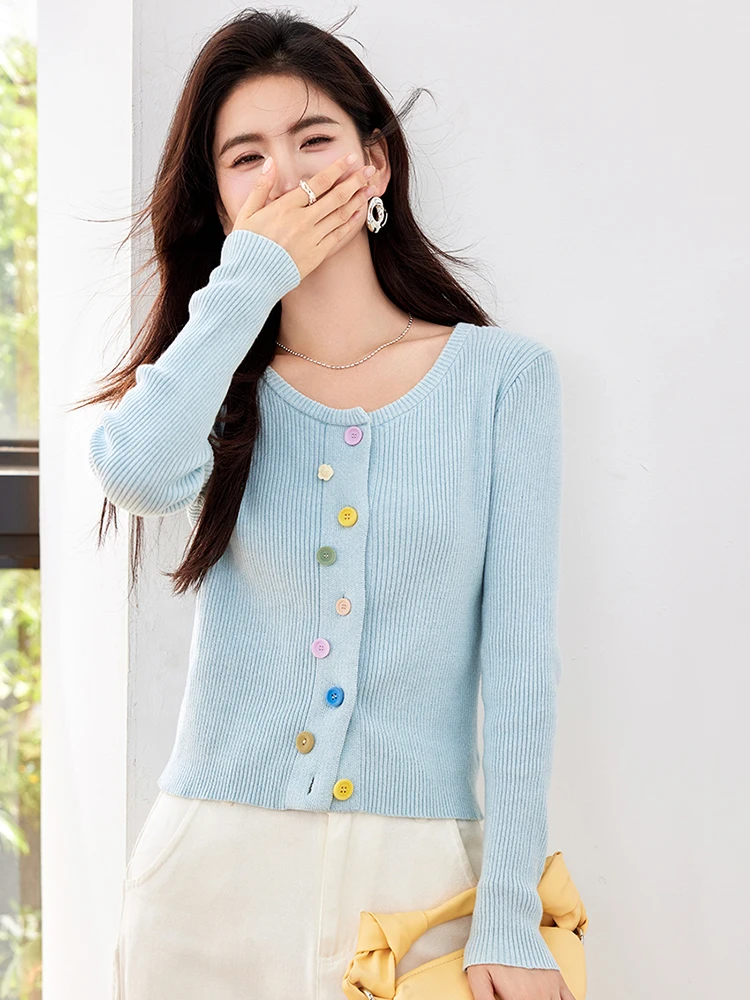 Women Casual Knit Tops Gentle Style O-Neck Sweater Cardigan Autumn New Fashion Sweet Buttons Up Short Coat