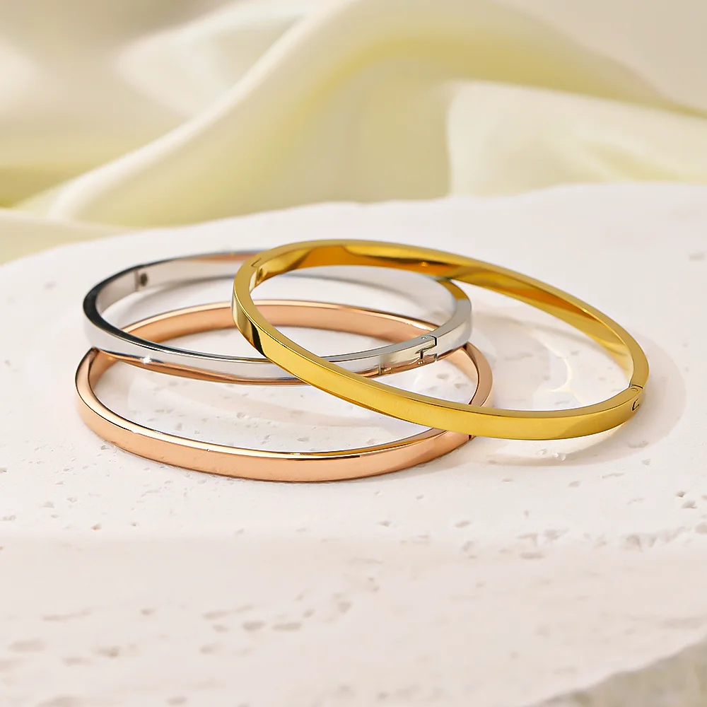 Набор из 3 стальных браслетов, гладкие, водостойкие