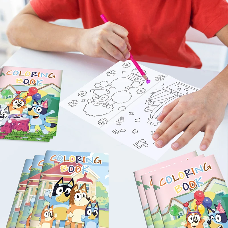 Bluey Coloring Book 6/12/24pcs Cartoon Animated Character Scenes DIY Color Graffiti Painting Book Children Puzzle Education Toys