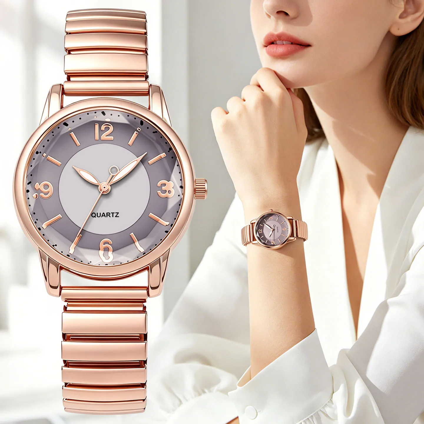 Women Quartz Watches Faceted Dial Alloy Steel Band Elegant Ladies Daily Dress Watches