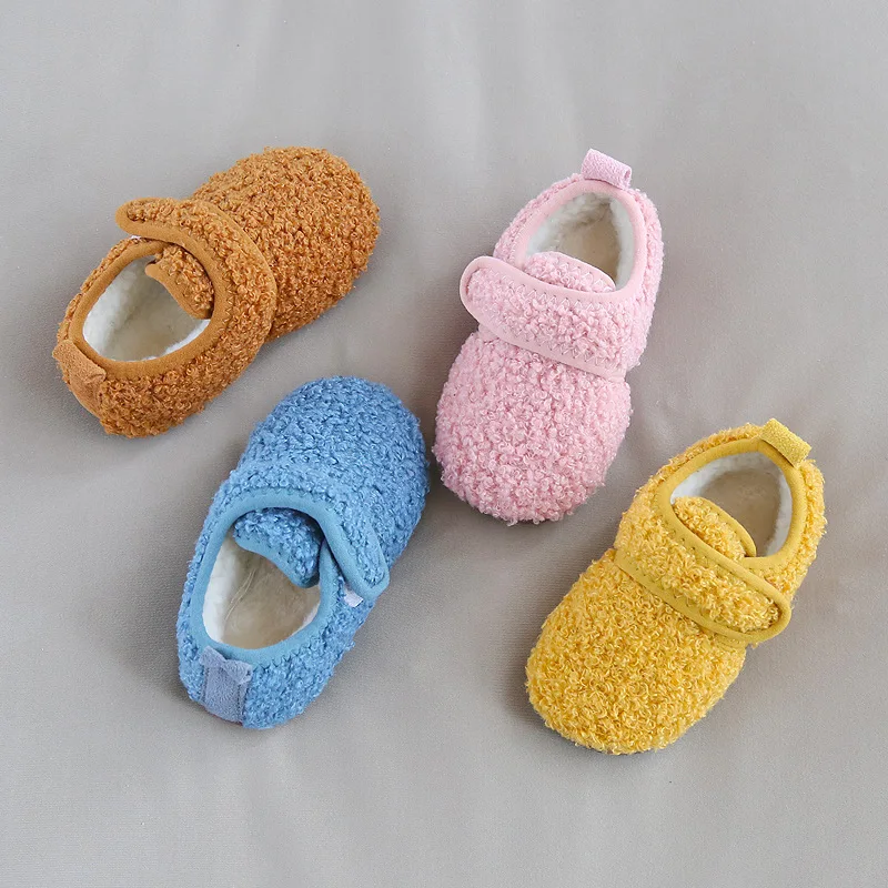 2023 Autumn Winter Children Home Slippers Baby Non-slip Warm Indoor Cotton Shoe Solid Color Fur Kids Shoes Boys Girls Flip Flops