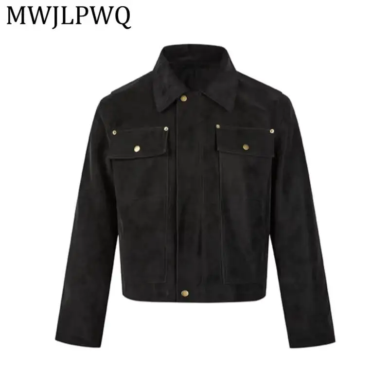MWJLPWQ American Unisex Retro Deconstructed Suede Jacket Men Corduroy Collar Casual Tide Style High-End Coat Spring Autumn 17049