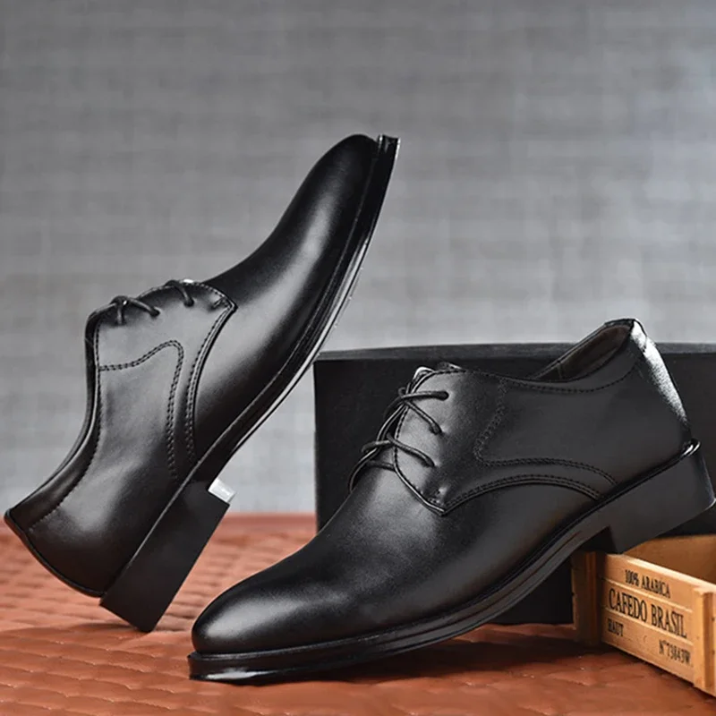 Sapatos de couro preto masculino, Formal Oxfords, tamanhos grandes, festa de casamento, escritório, negócios, sapatos masculinos, 2024