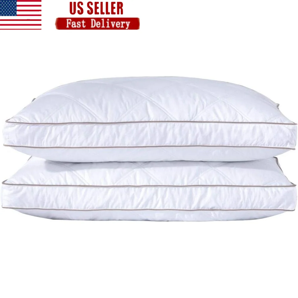 

Набор подушек на пуху с гусиными перьями из 2-х складчатых кровати, коллекция для отелей, средняя твердая поддержка, мягкий дышащий хлопковый чехол