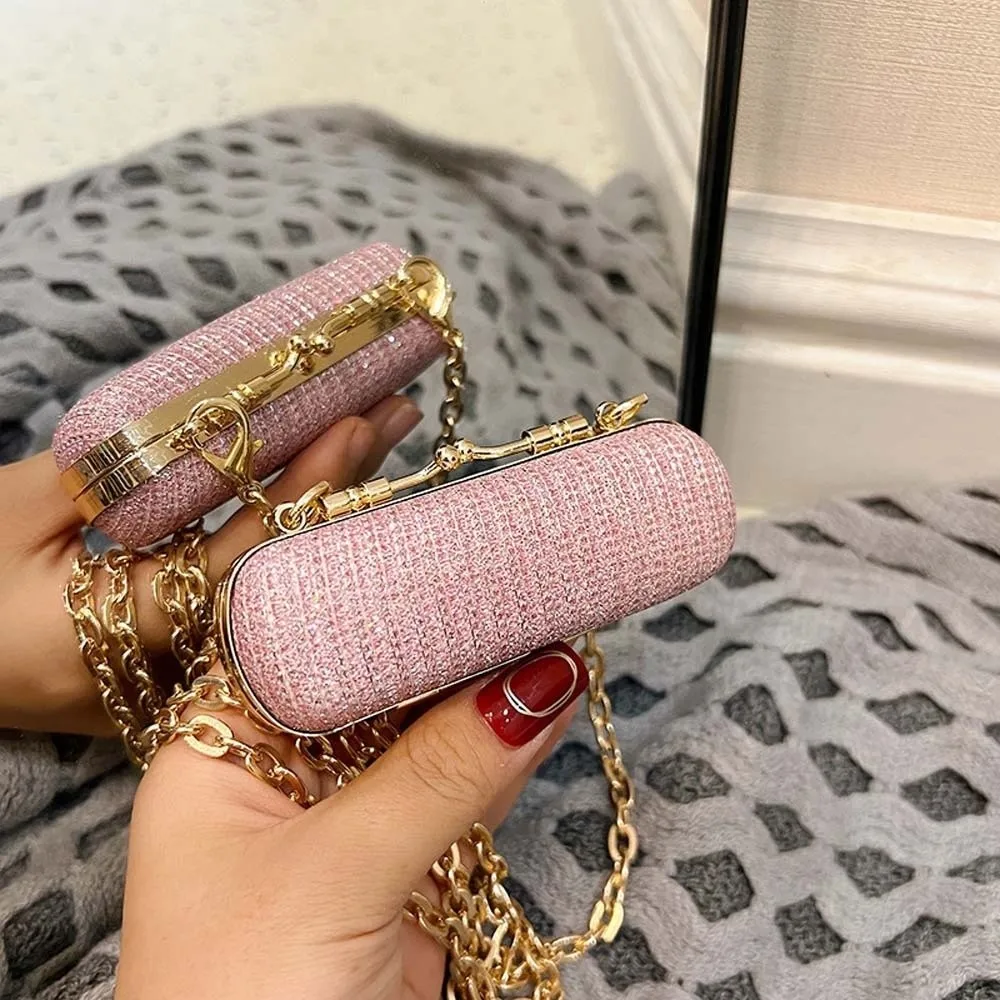 Shoulder Pouch Rhinestone Chain Lipstick Bag Luxury Compact Evening Clutch Purse Shiny Detachable Mini Crossbody Bag Bridesmaid