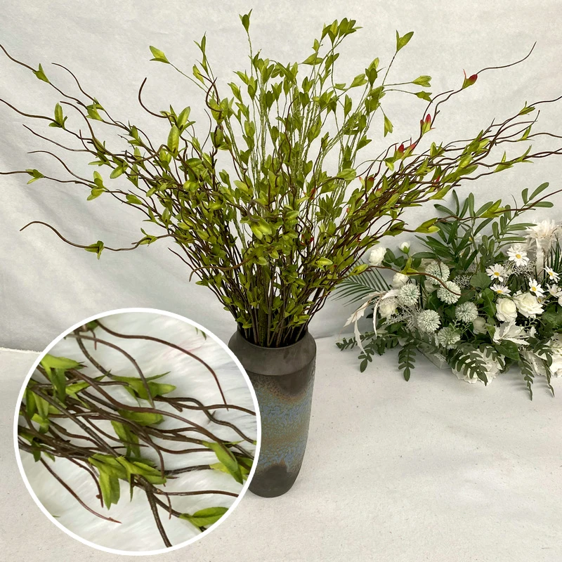 112cm Multi Forked Silk Cloth Dragon Whisker Leaf Indoor Decoration Simulation Flowers Wedding Hall Flower Material Green Plants