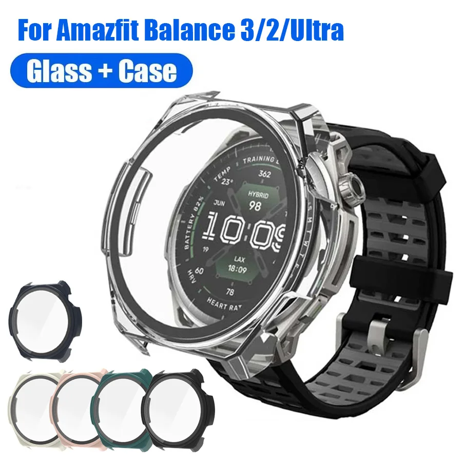 Tempered Glass+Hard PC Case For Amazfit Balance 3 2 Ultra Screen Protector Anti-scratch Full Cover Protective Shell Bumper Frame