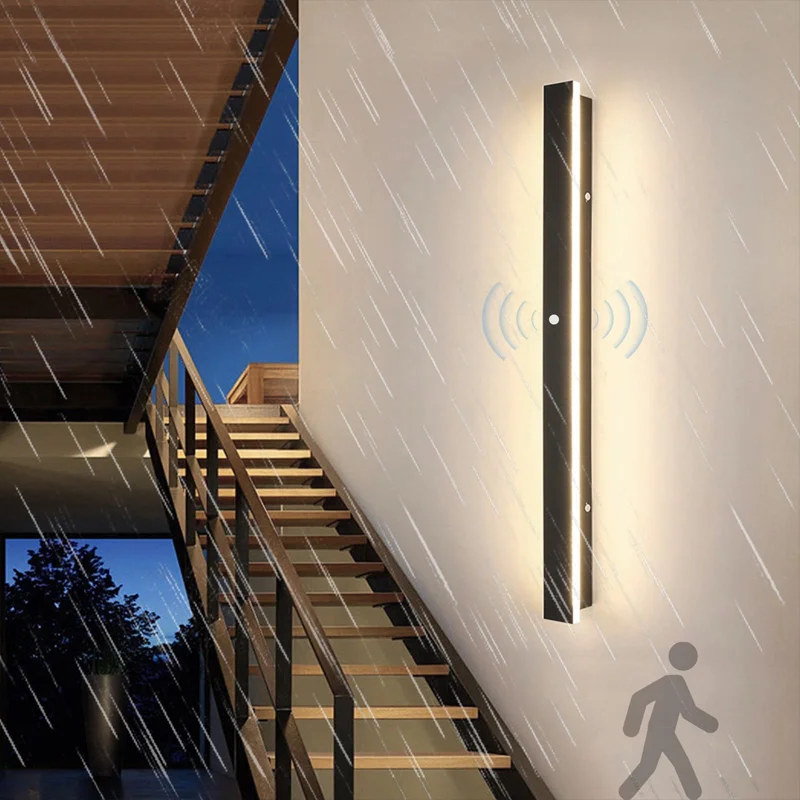 Outdoor Wall Light With Motion Sensor IP65 Waterproof Porch Wall Lamp Frosted Acrylic LED Modern Lamps Indoor Decorative Lights