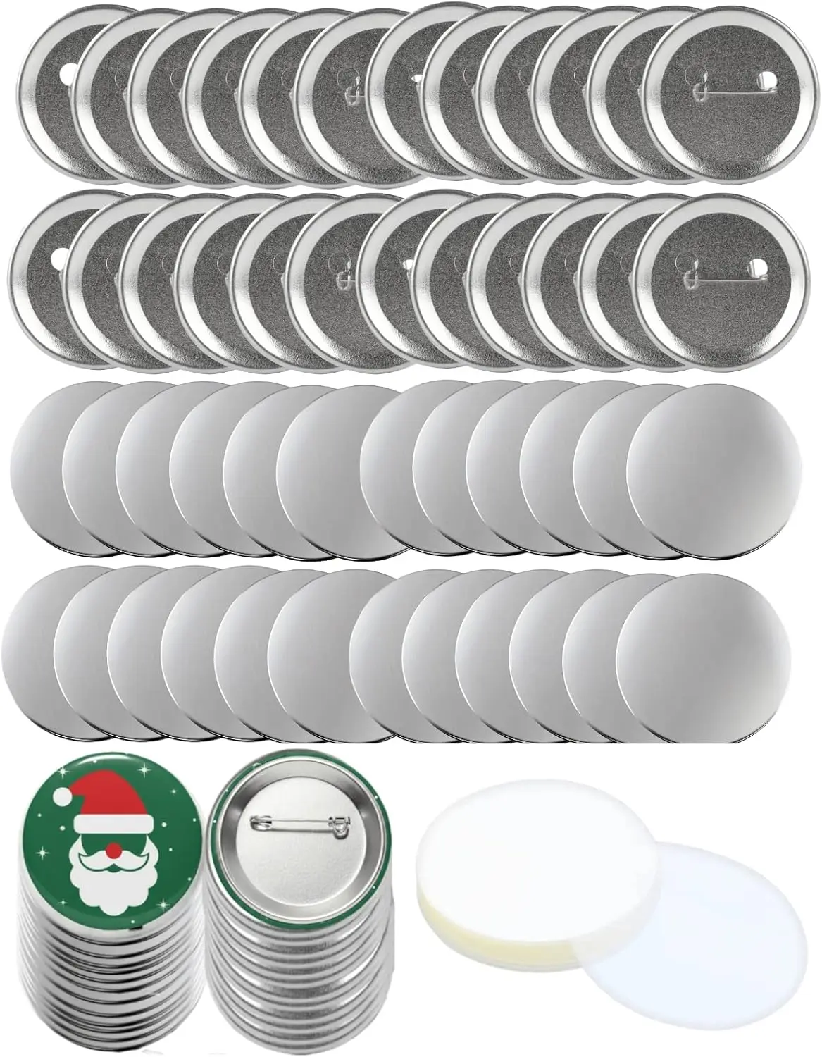 

100 Sets 32mm Button Maker Supplies - Metal Shells, Pin Backs, Clear Films for Badge Refill, DIY Crafts