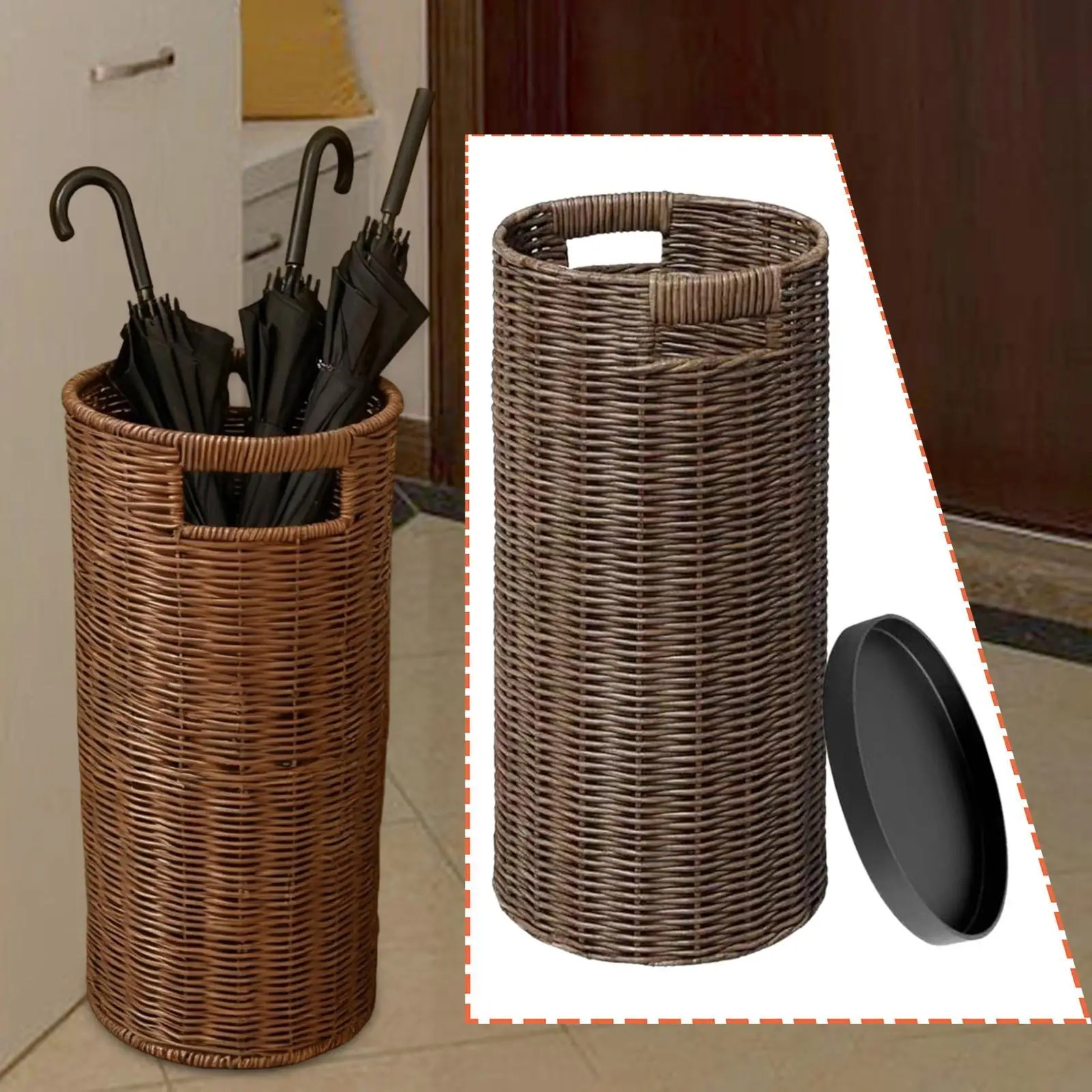 

Umbrella Stand Floor Standing Imitation Rattan Walking Cane Organizer Drain Rack Storage Container for Entryway Cafe Home Indoor