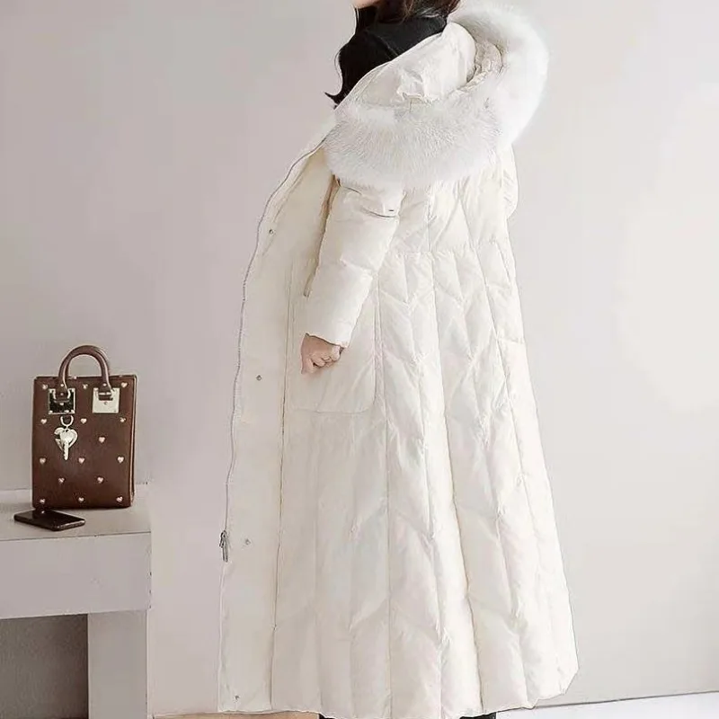 2023 New Women Down Cotton Coat Winter Jacket Female Mid Length Version Parkas Slim Fit Warm Outwear Hooded Fur Collar Overcoat