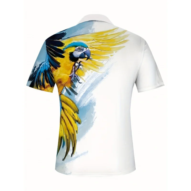 Men'S Fashion Parrot Print Short Sleeved Golf Shirt - Lightweight And Breathable Suitable For Outdoor Casual Tops