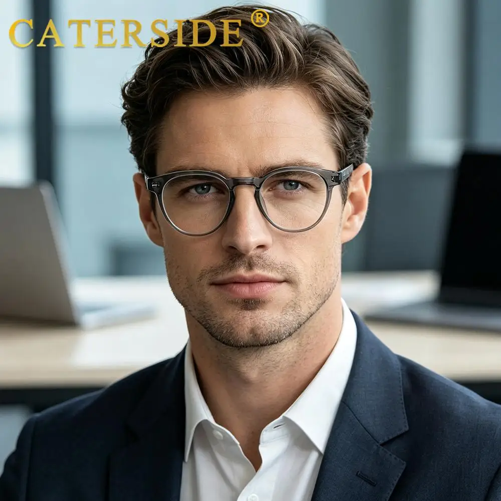 CATERSIDE Modische Damen-Rundbrille mit Blaulichtfilter, Premium Tr-90-Rahmen, Herren-Outdoor-Business- und Büro-Schutzbrille – Detail 3