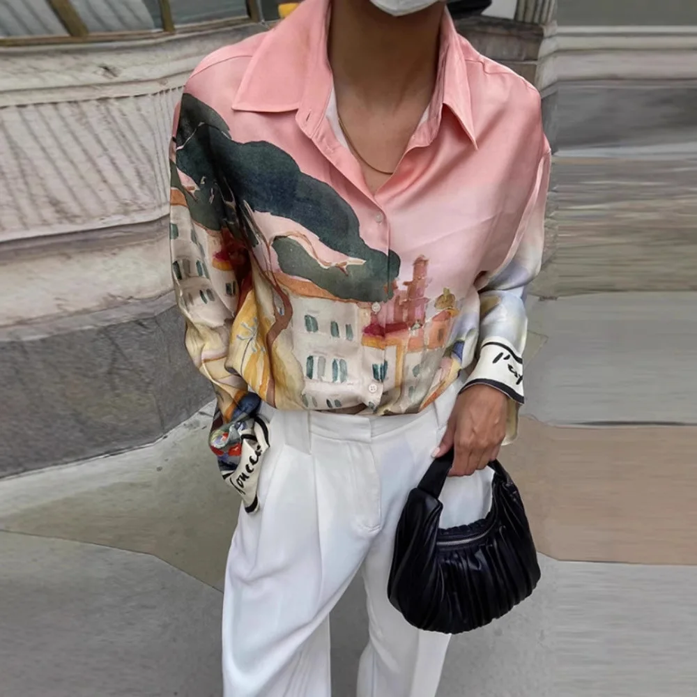 Camisa con estampado de vacaciones, pantalones cortos adecuados para mujer, camisa informal de manga larga con botones y solapa, conjunto de pantalones cortos de moda de verano 2025