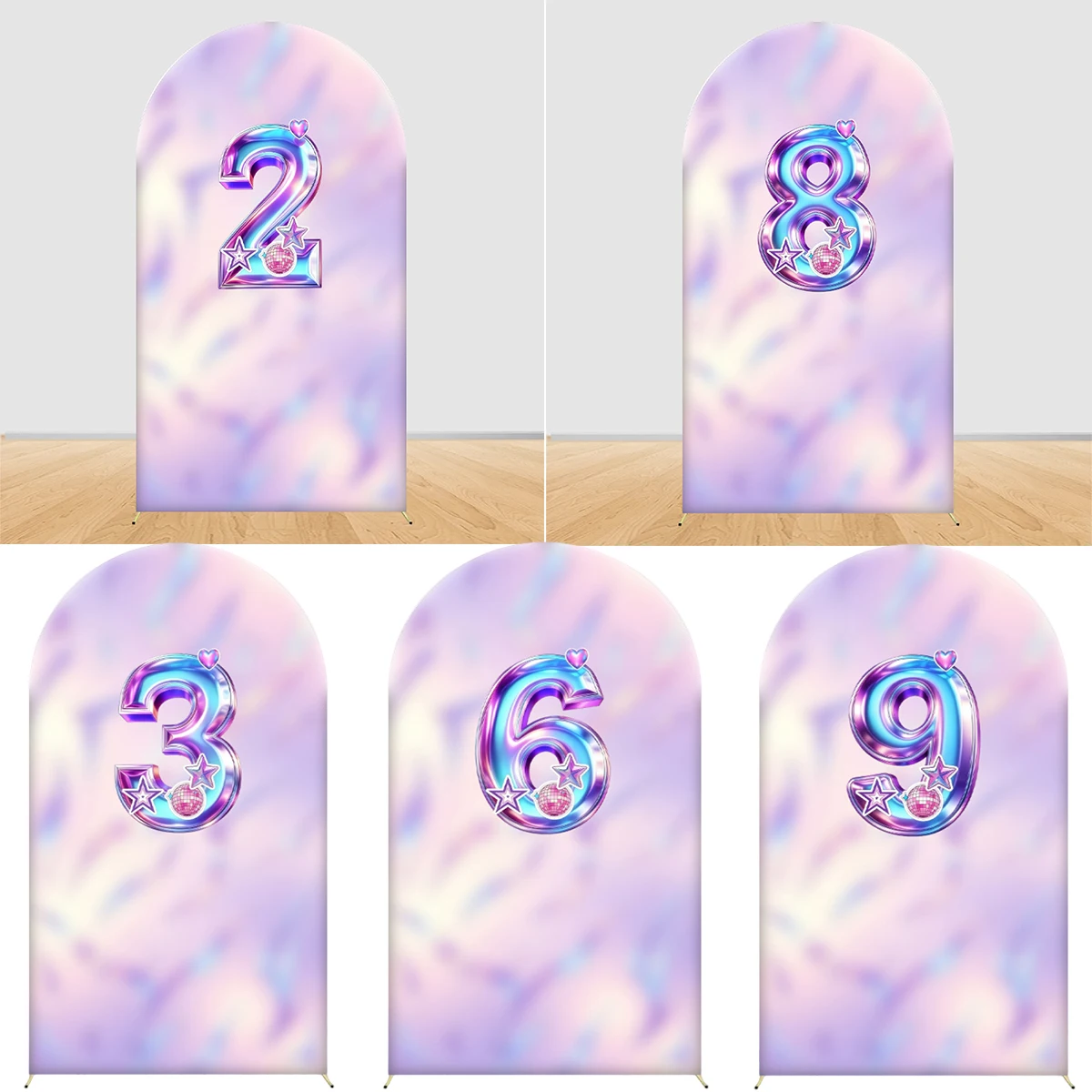

Custom Hot KPop Birthday Arch Backdrop Cover Purple Music Kids Girls Baby Birthday Party Decoration Photography Background Props