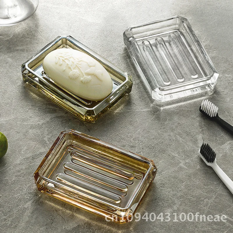 

Многоцветная коробка для мыла из боросиликатного стекла, простая прозрачная легкая роскошная квадратная мыльница, креативная бытовая мыльница