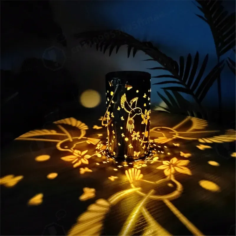 European Wrought Iron Solar Floor Lamp Hummingbird Butterfly Hollow Villa Garden Courtyard Landscape Decorative Lighting