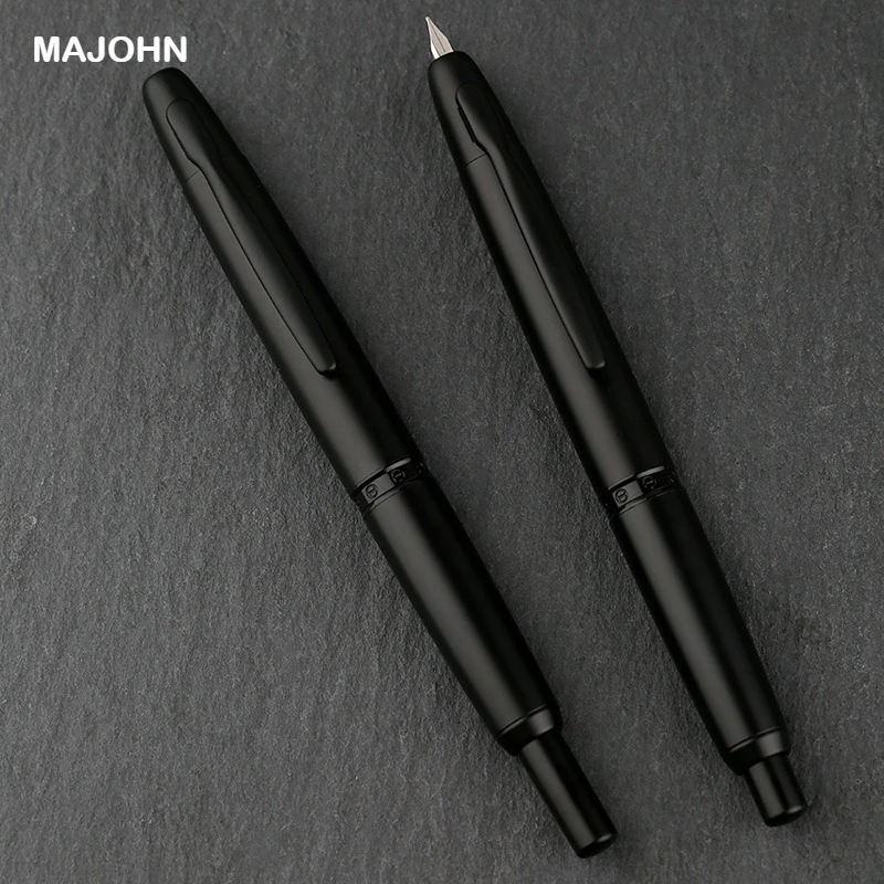 

MAJOHN A1 Press Fountain Pen Retractable EF Nib 0.4mm Metal Matte Black Writing Ink Pen with Converter for Students Gifts