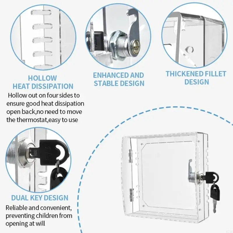 E74E Thermostat Security Lock Box with Key Set Clear Cover Guard for Wall Mounted Units Protects Against Unauthorized Access