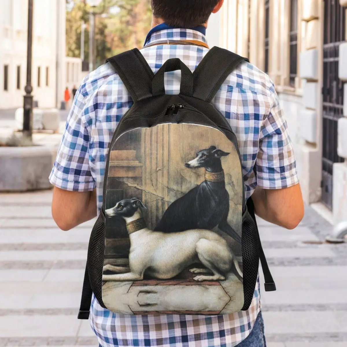 Levrieri con collari dorati zaino da viaggio donna uomo scuola Laptop Bookbag Sihthound Dog College Student Daypack Bags