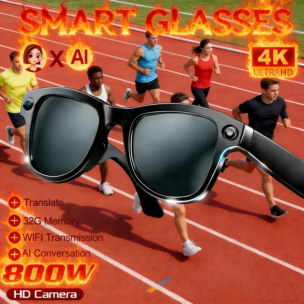 

Умные очки с ИИ и голосовым помощником ChatGPT, 8-мегапиксельной камерой, функцией перевода в реальном времени, Bluetooth и музыкой для умной жизни