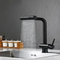 Kitchen Pull-Out Faucet Black SUS404 with 360° Rotation Dual Sprayer Hot Cold Water Tap Vessel Sink Mixer Single Hole for