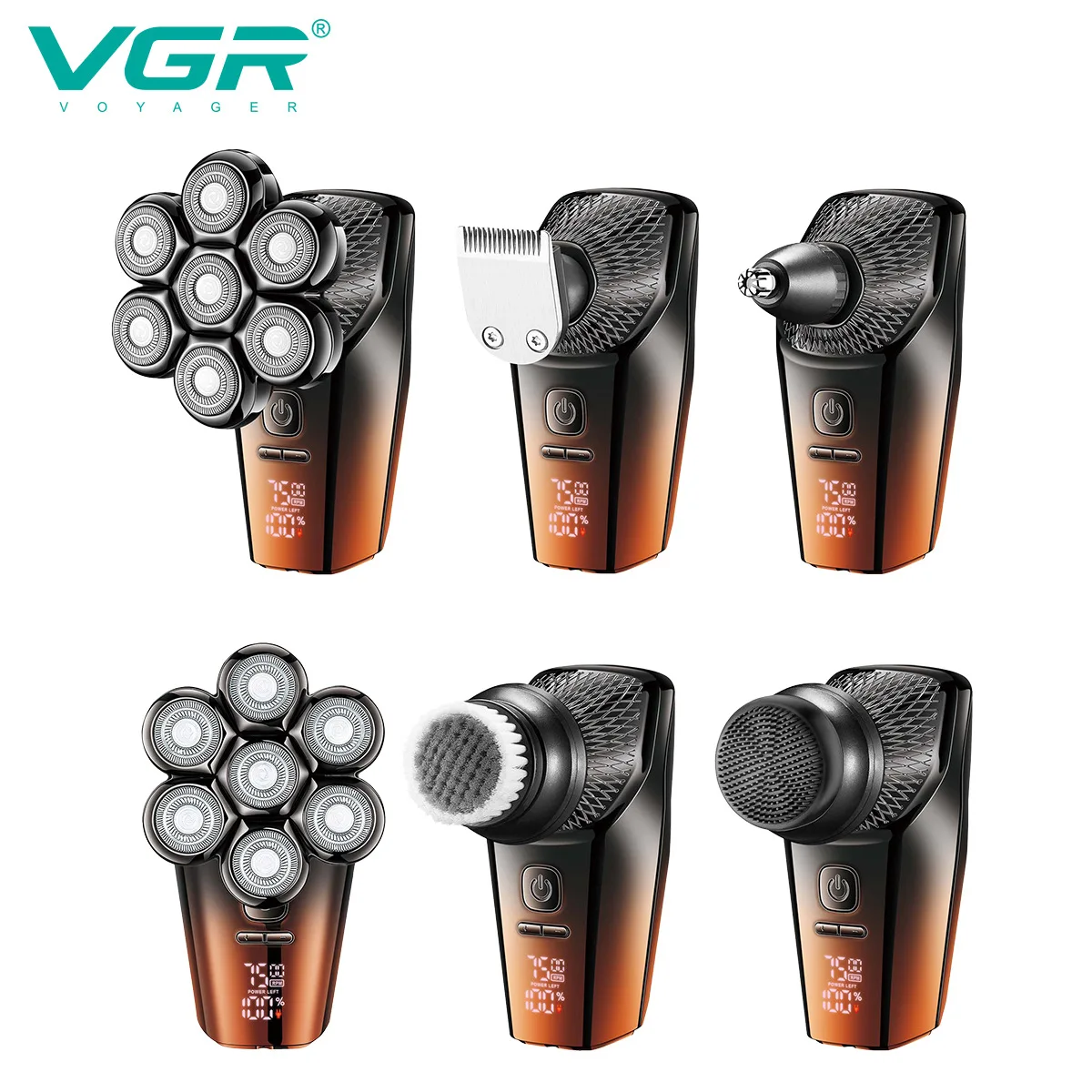 VGR 327 เครื่องโกนหนวดไฟฟ้า 5-in-1 เครื่องโกนหนวดมัลติฟังก์ชั่น USB Body Wash Hair whitening clipper