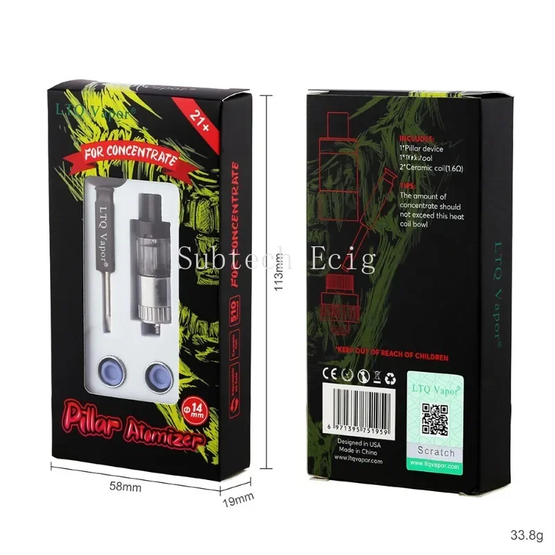 Tanque atomizador de pilar de vapor ltq para concentrado 510 rosca 14mm bobina cerâmica controle de fluxo de ar conexão magnética caneta vaporizador