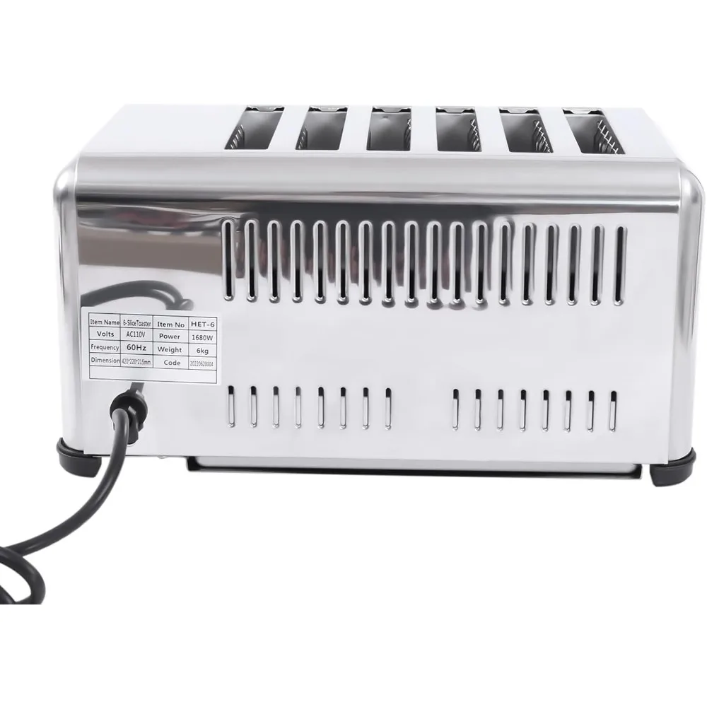 6 Slot Commercial Toaster - 6 Slice Wide Slot Stainless Steel Toaster for Restaurant and Home Kitchen