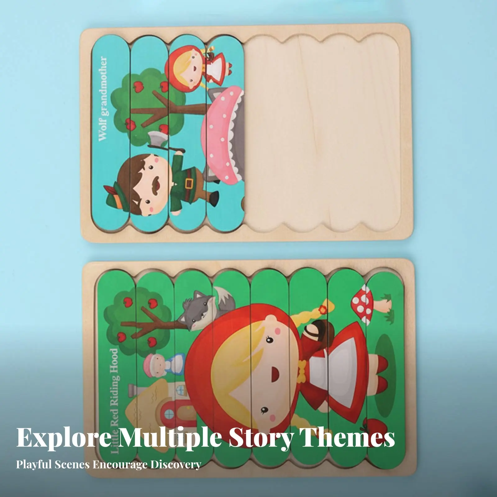 

Wooden Double-Sided Brain Game Board Toy, Cartoon, Traffic, Fruit, Story, Kids Educational Early Learning