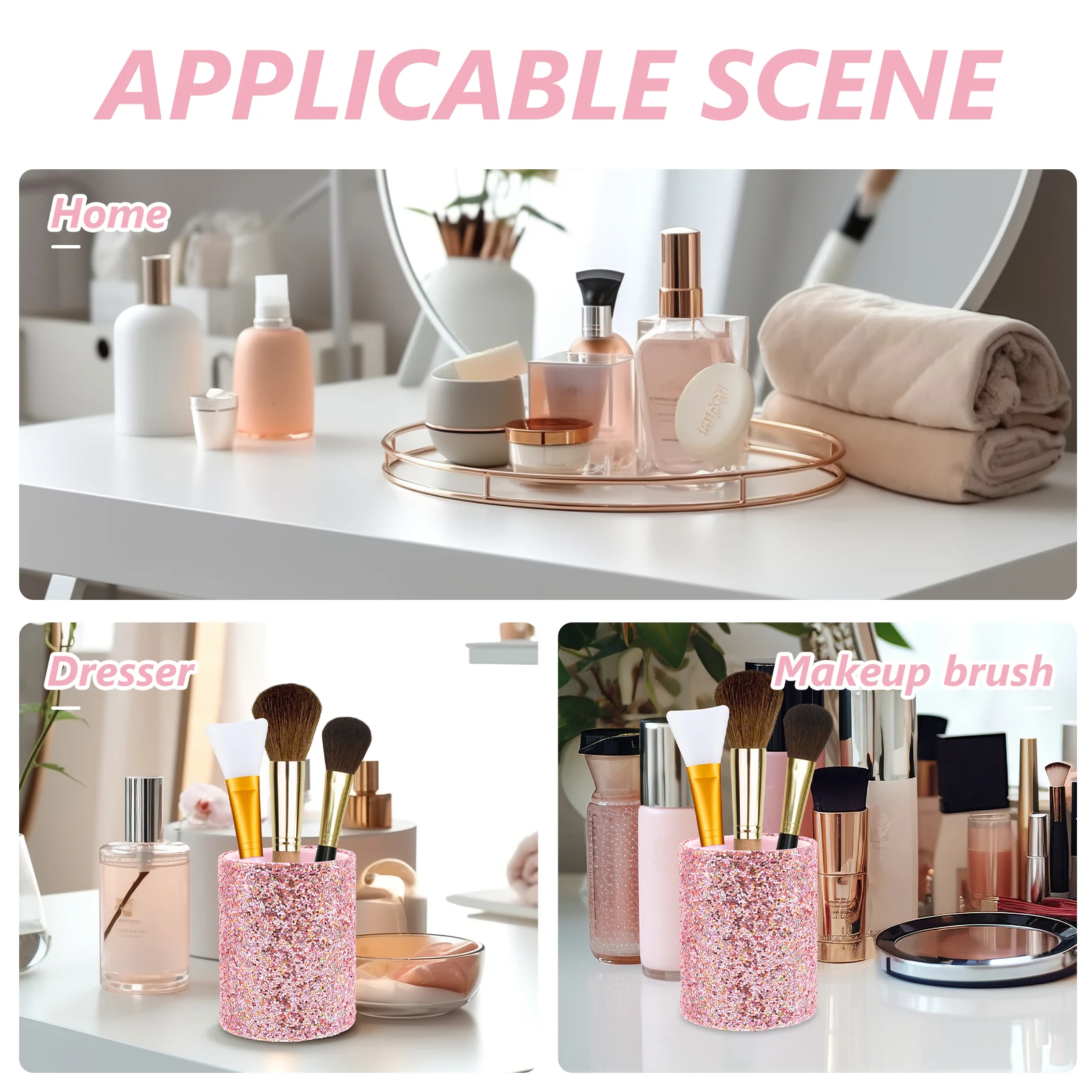 

Small Portable Makeup Brush Case Storage Bucket Decorative Organizer Glitter Vanity Tabletop Clean Tidy Makeup Brush Holder