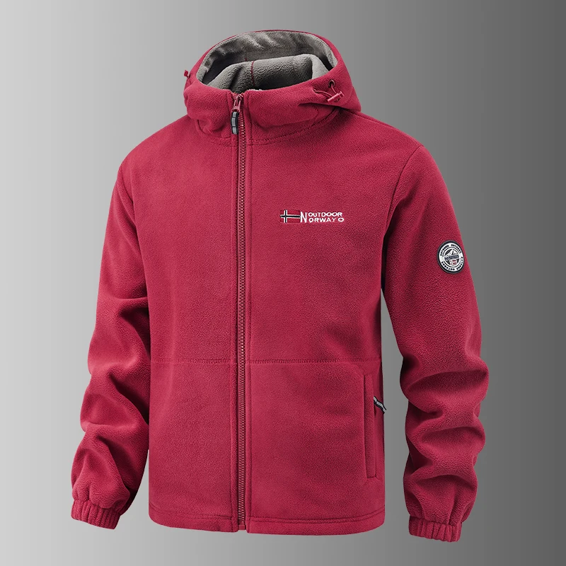 2025 Fleece-Herrenmantel, verdickt, warm, winddicht, lockerer Outdoor-Kragen, Fleece-Kapuzenjacke, norwegisch bedruckt, guter Soldat – Detail 15