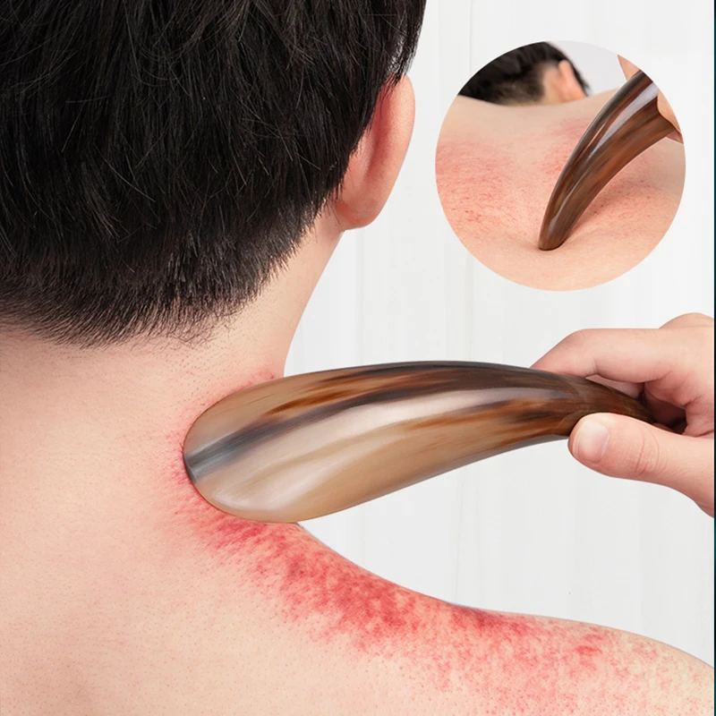 1 unidad de cuerno de búfalo Natural sin estrés Guasha herramienta de masaje de acupuntura SPA terapia Gua Sha masajeador Tabla de raspado cuidado