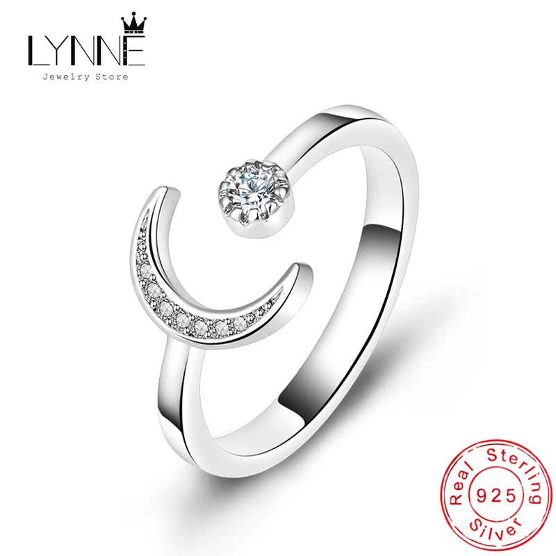 

Hot Sale Hiphop Rock Fashion Moon&Round Rhinestone CZ Adjustable Rings 925 Sterling Silver Women&Girl Jewelry Gift Free Delivery