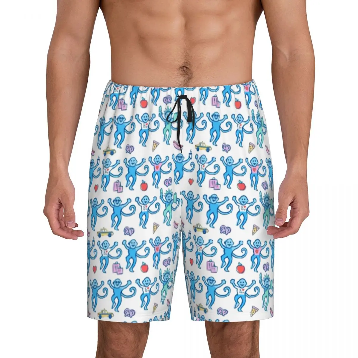 Custom Preppy Roller Monkeys Rabbit Pajama Shorts Men Sleepwear Lounge Bottom Stretch Sleep Short Pjs with Pockets