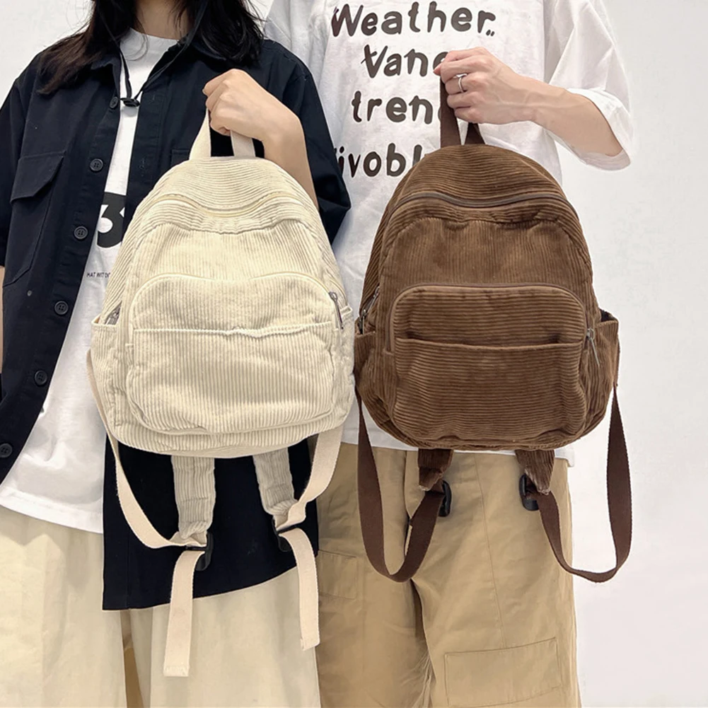 Corduroy Mini Backpack Solid Color Shoulder Bags Vintage Versatile Cross-body Bags Multi Functional Casual Students Knapsack