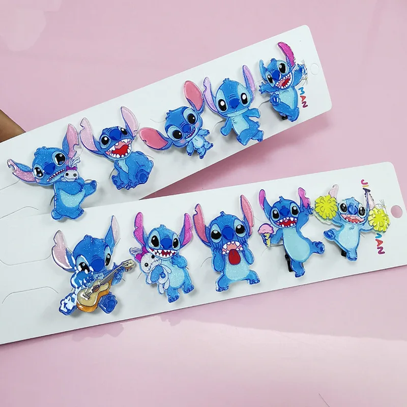 Disney Cartoon Anime Stitch Hairpin Acrylic Girls Hair Accessories Children\'s Stitch Hair Cards Stitch Hair Clip Kid Gifts