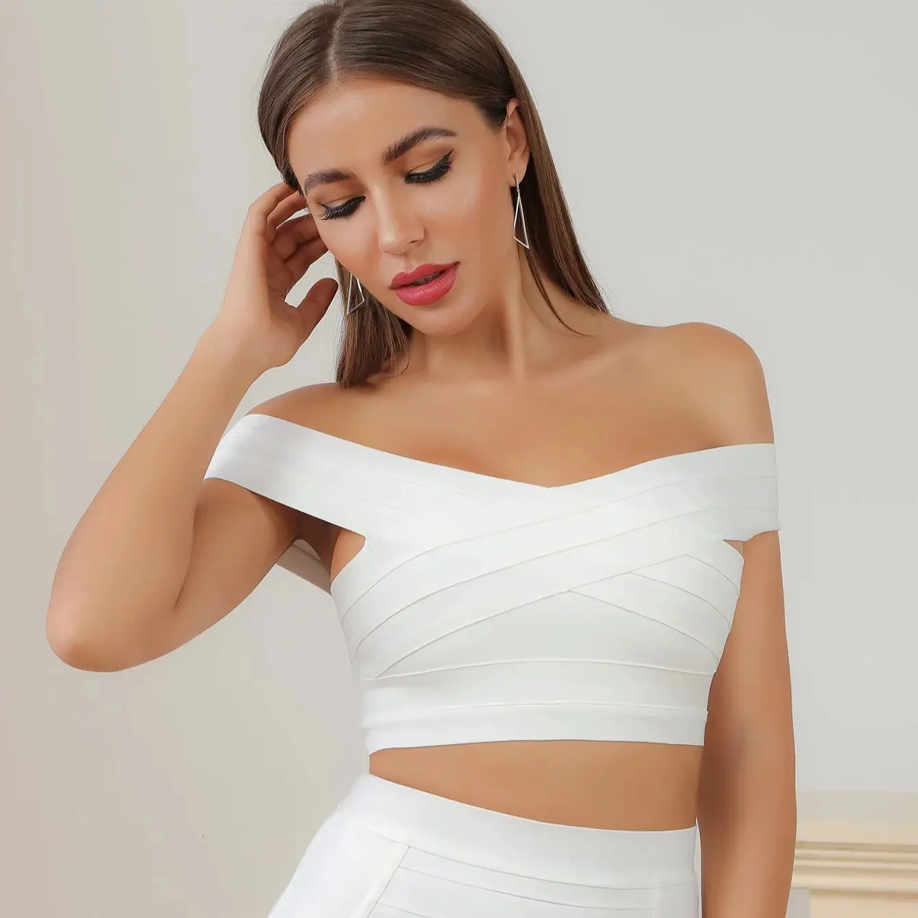 HQBORY Fashion Vintage Quality Bandage White Crop Tops Women Party Off Shoulder Criss Cross Backless Camis Maxi Super Mini Vest