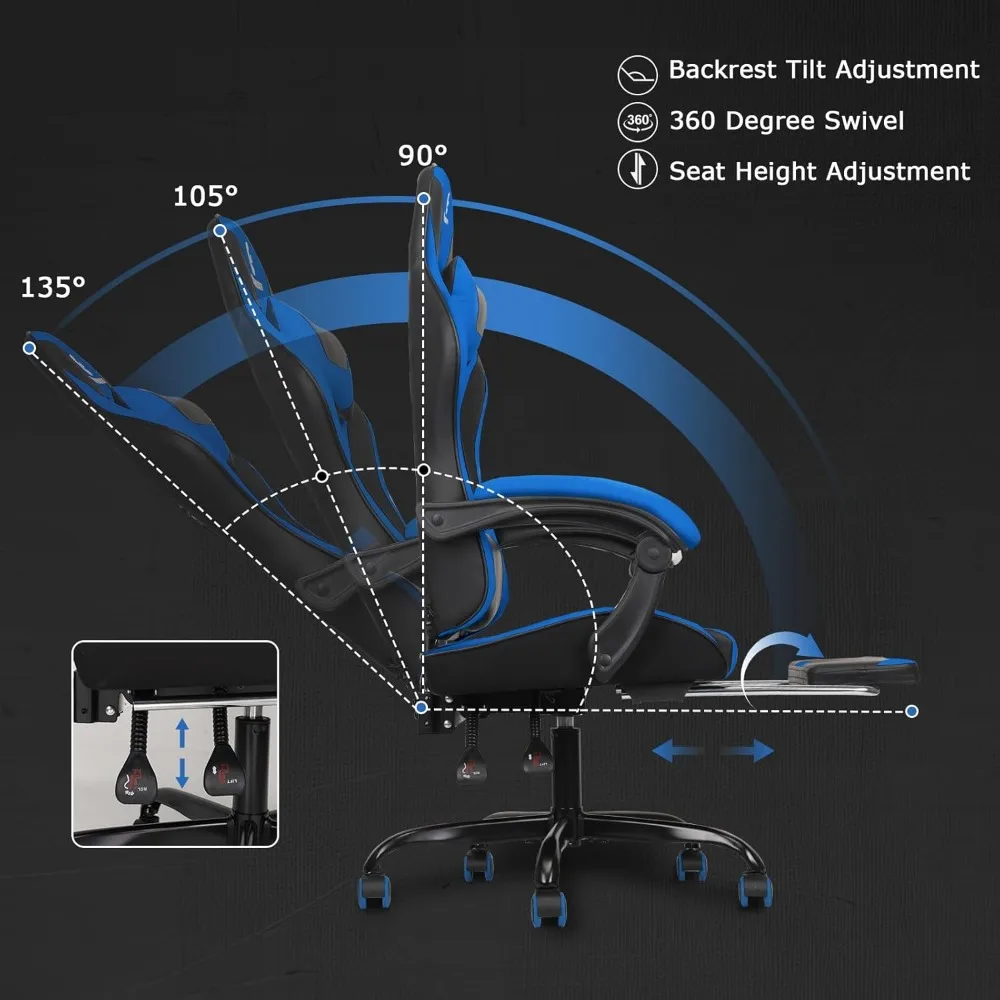 Gaming Chair with Linkage Armrest & Footrest, High Back Video Gaming Chair, for Office Room 20"D X 19.3"W X 53"H Gaming Chair